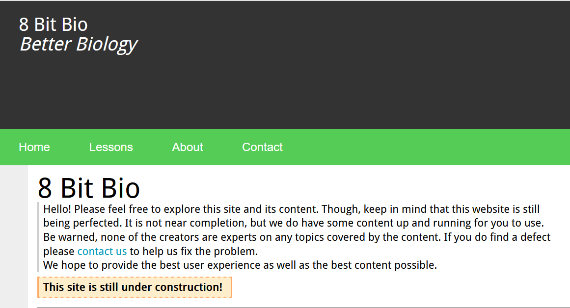 Screenshot of the 8BitBio homepage.